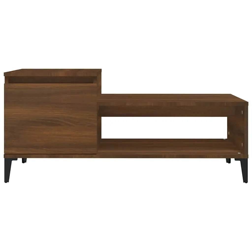 Engineered Wood Coffee Table Brown Oak with Shelf Door and Storage Compartment 100x50x45cm