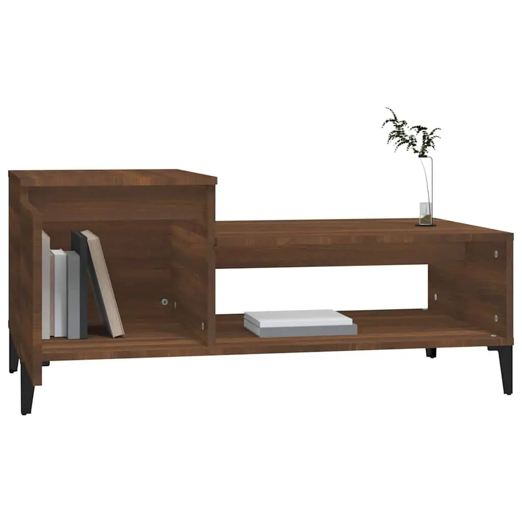 Engineered Wood Coffee Table Brown Oak with Shelf Door and Storage Compartment 100x50x45cm