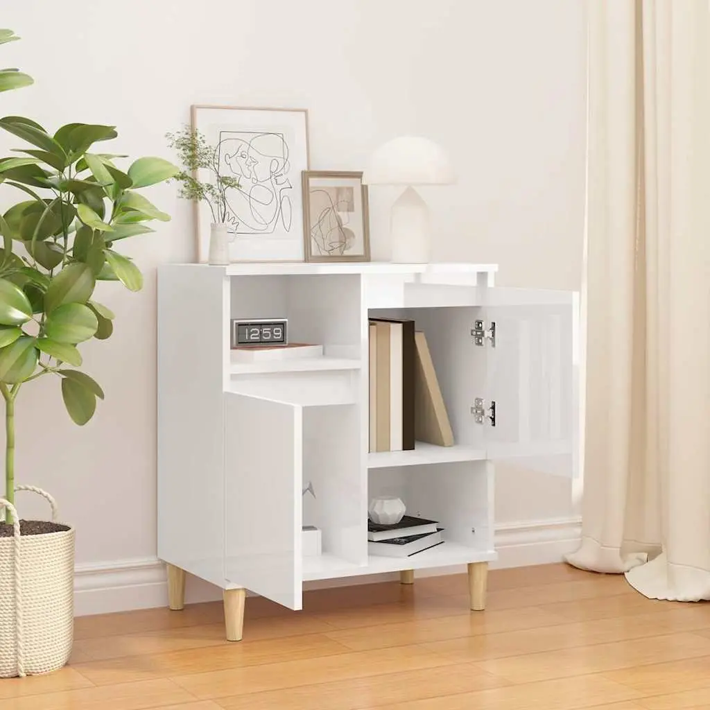 Sideboard White High Gloss 60x35x70cm Engineered Wood 4 Compartments 2 Doors