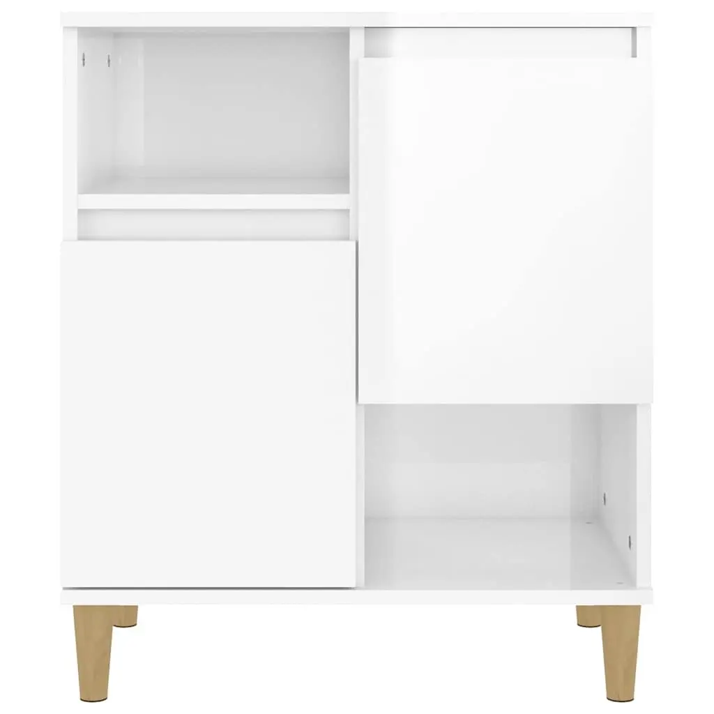 Sideboard White High Gloss 60x35x70cm Engineered Wood 4 Compartments 2 Doors