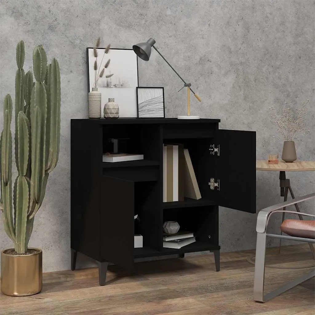 Black Sideboard Storage Cabinet Engineered Wood 60x35x70cm with Display Space
