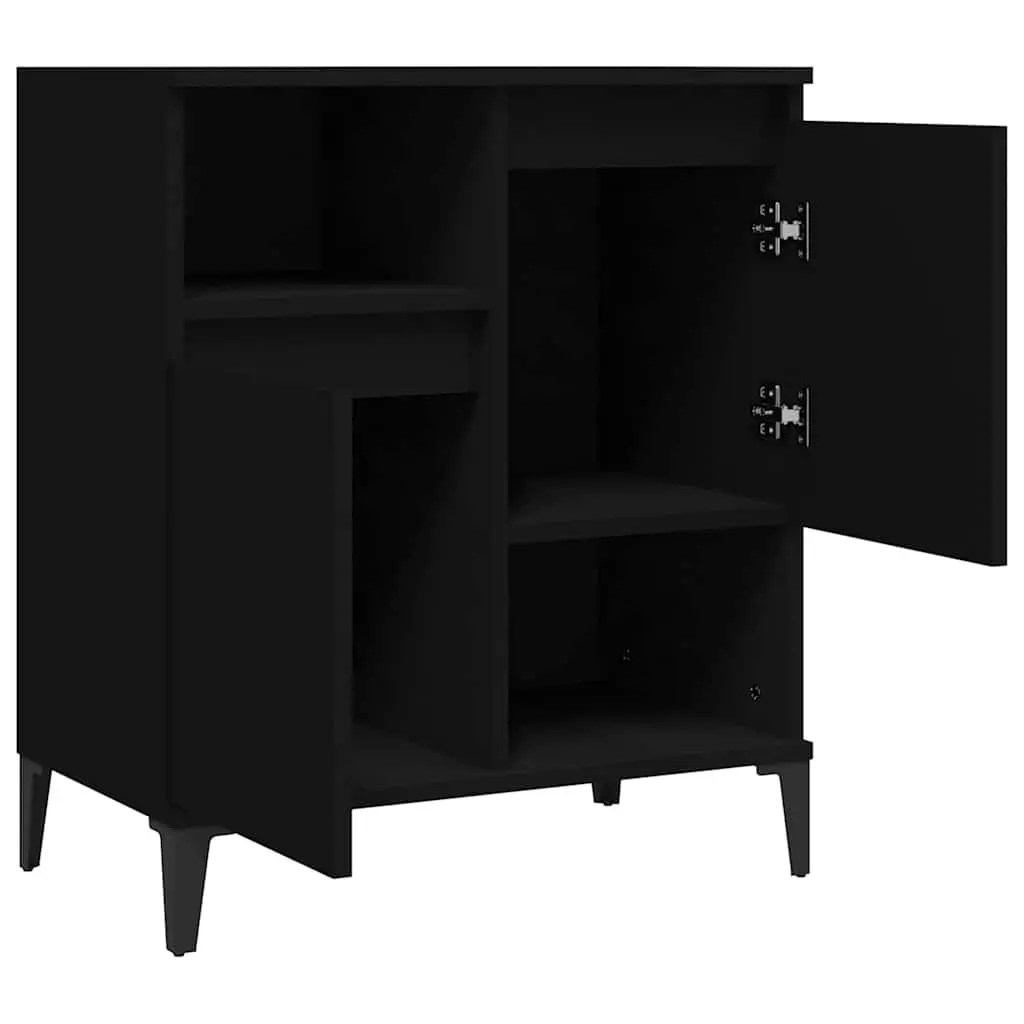 Black Sideboard Storage Cabinet Engineered Wood 60x35x70cm with Display Space
