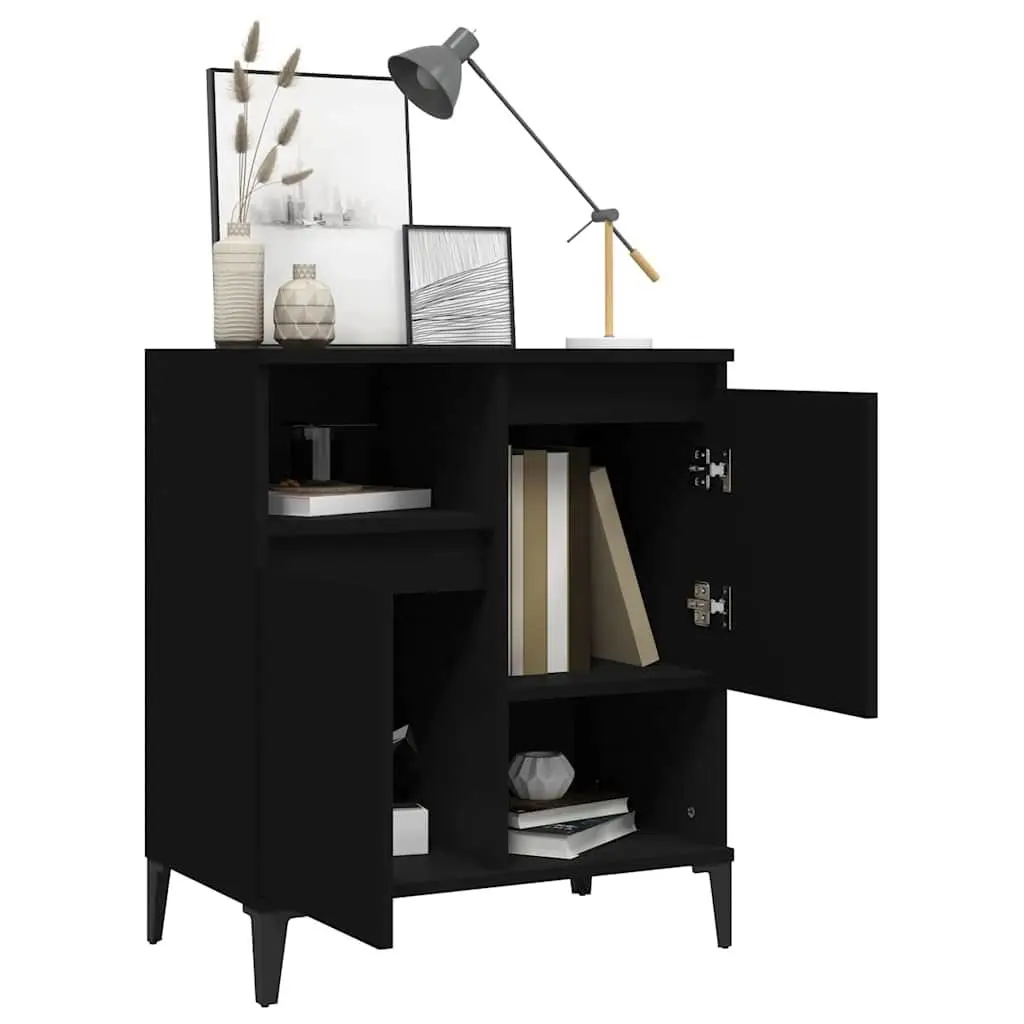 Black Sideboard Storage Cabinet Engineered Wood 60x35x70cm with Display Space