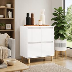 White Sideboard Cabinet High Gloss Engineered Wood Storage Buffet 60x35x70cm
