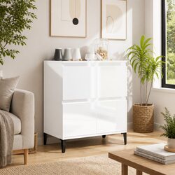 White High Gloss Sideboard Storage Cabinet Engineered Wood Buffet Furniture