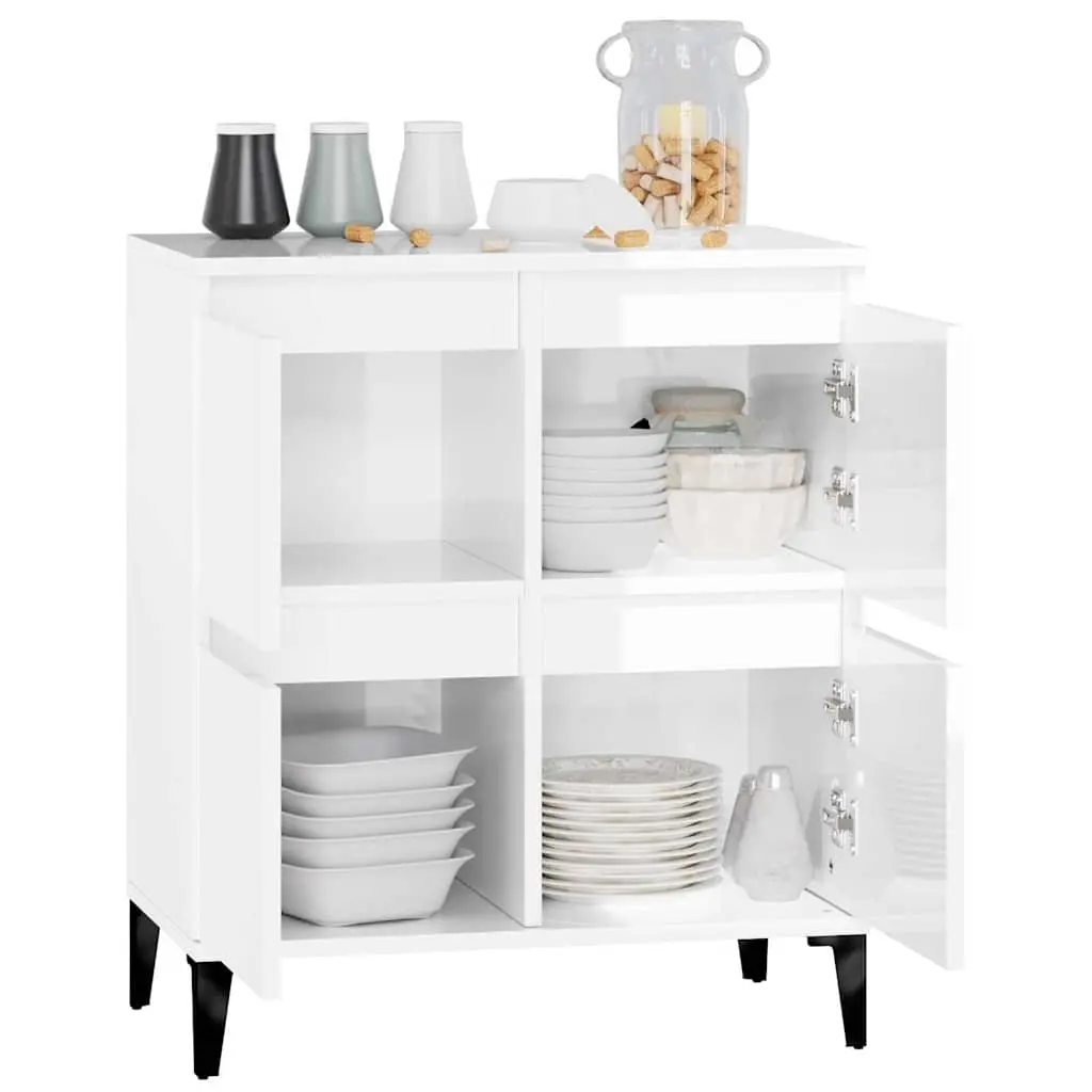 Sideboard White High Gloss Engineered Wood Storage Cabinet 60W x 35D x 70H cm