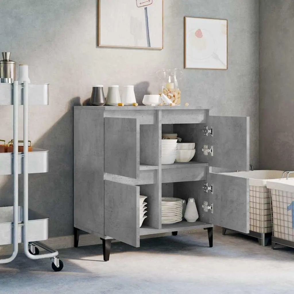 Sideboard Grey Engineered Wood Storage Cabinet Smooth Surface