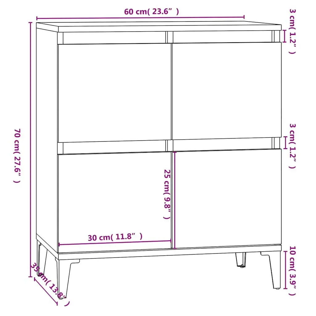 Sideboard Grey Engineered Wood Storage Cabinet Smooth Surface