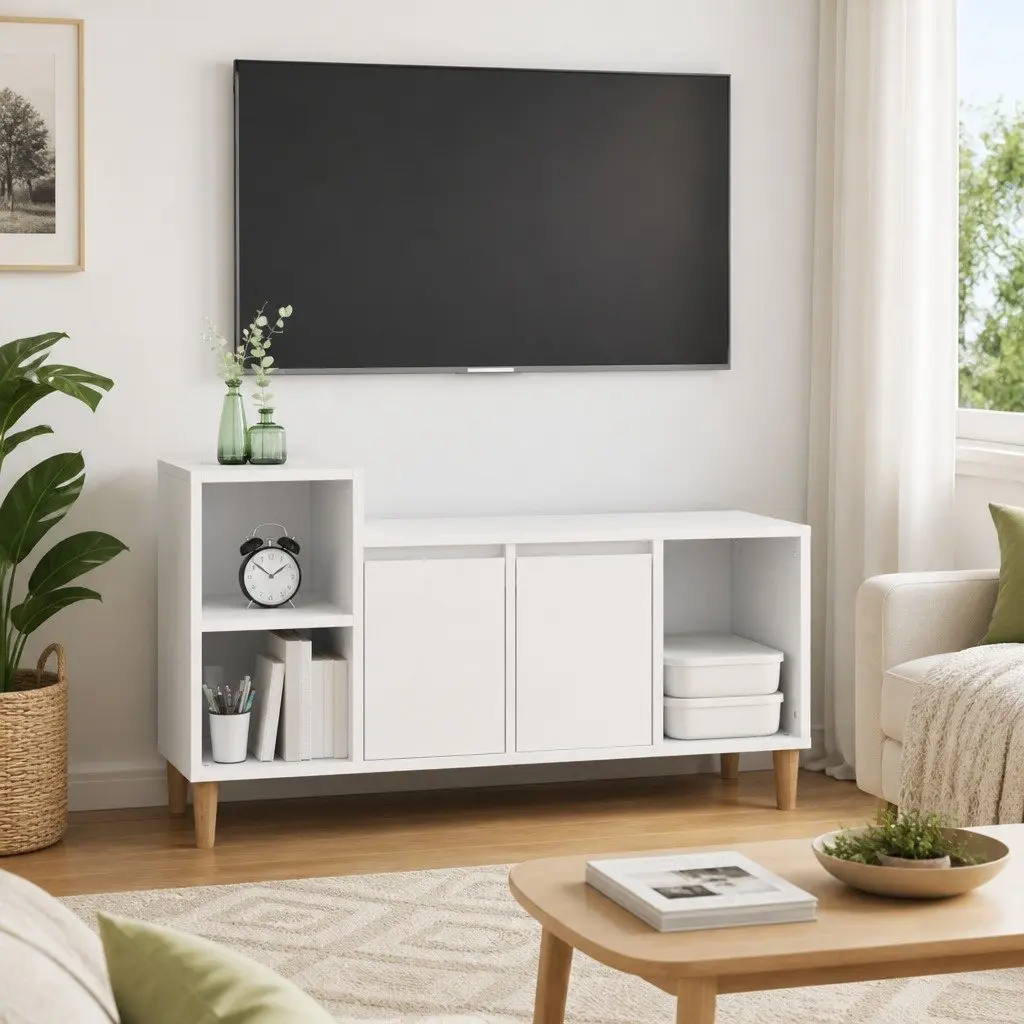 White Engineered Wood Media Cabinet