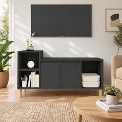 Black Engineered Wood TV Cabinet with Ample Space