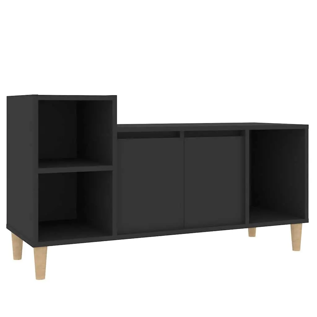 TV Cabinet Black Engineered Wood Media Unit Storage with Doors and Compartments