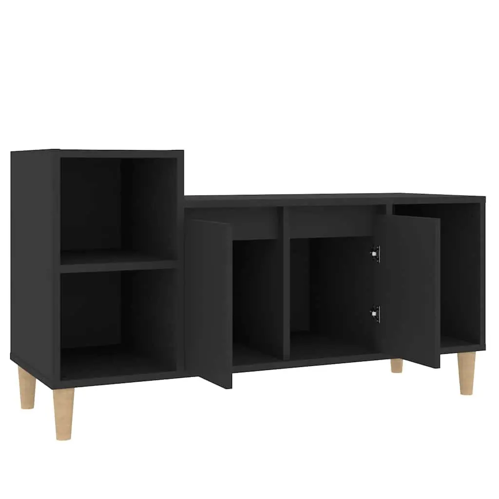 TV Cabinet Black Engineered Wood Media Unit Storage with Doors and Compartments