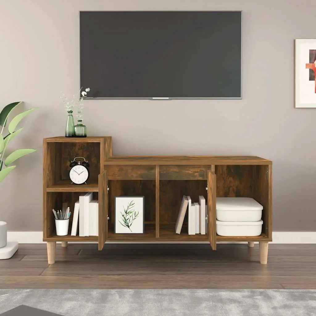 TV Cabinet Smoked Oak Engineered Wood 100x35x55cm Ample Storage Media Console