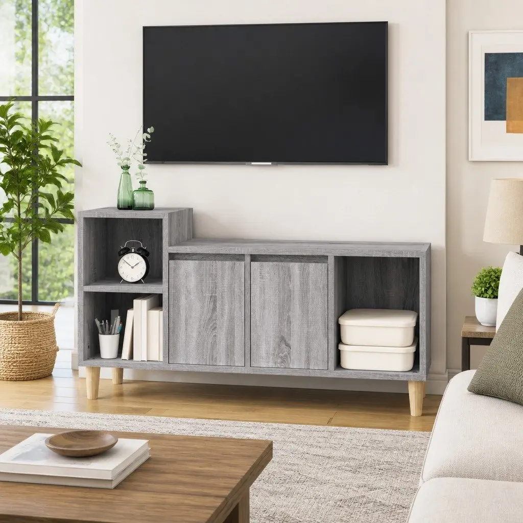 TV Cabinet Grey Sonoma Grey 100x35x55 cm Media Unit Storage with Doors