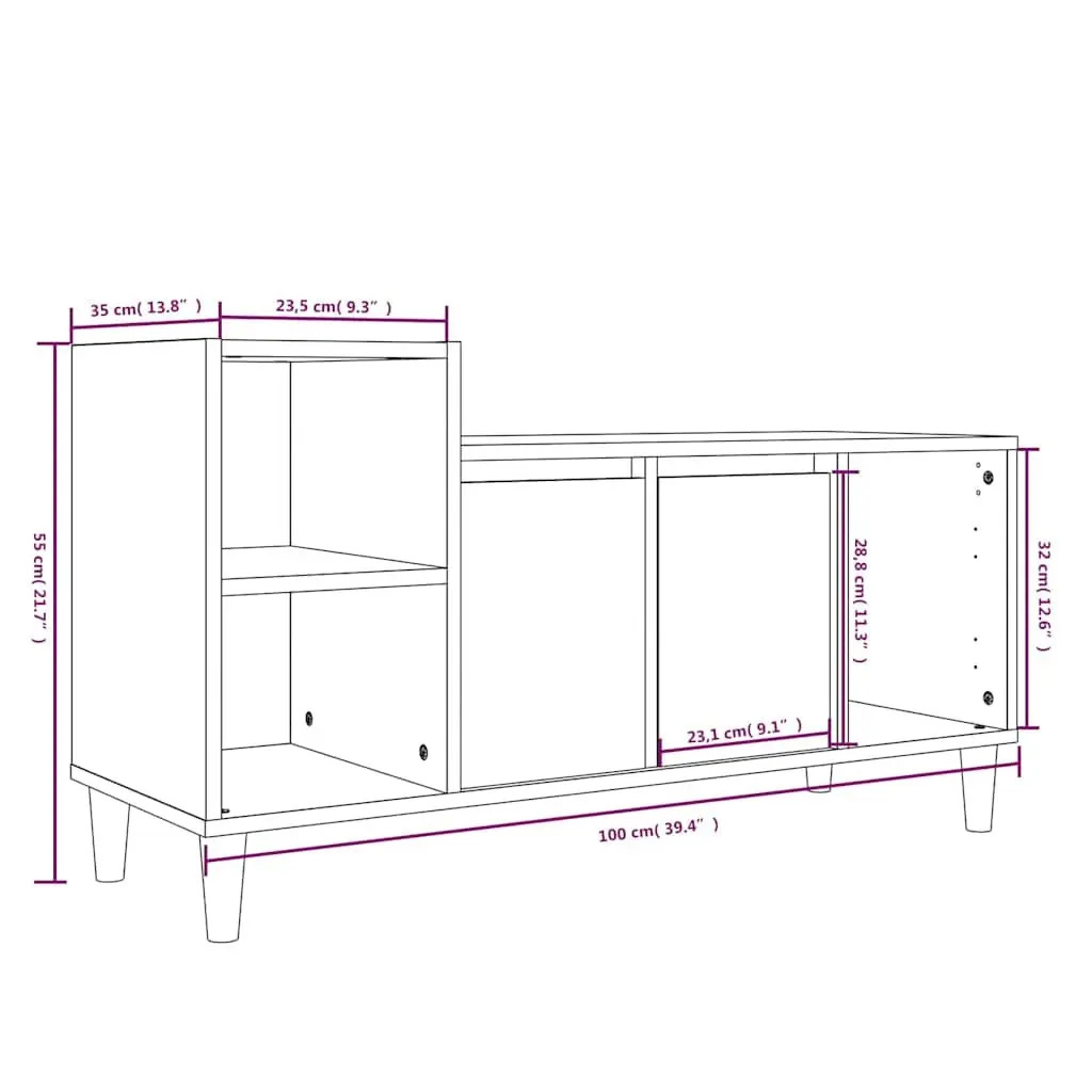 TV Cabinet Grey Sonoma Grey 100x35x55 cm Media Unit Storage with Doors