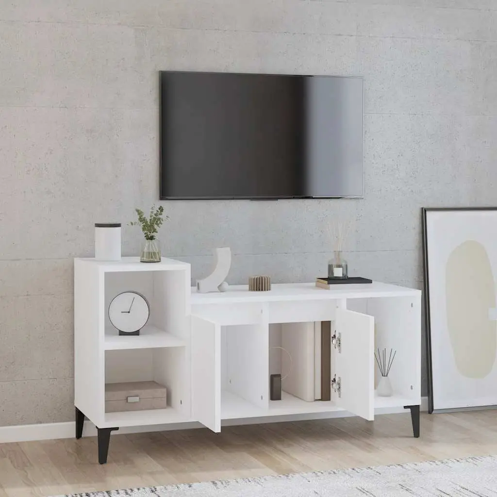 TV Cabinet White Engineered Wood Multiple Doors Compartments