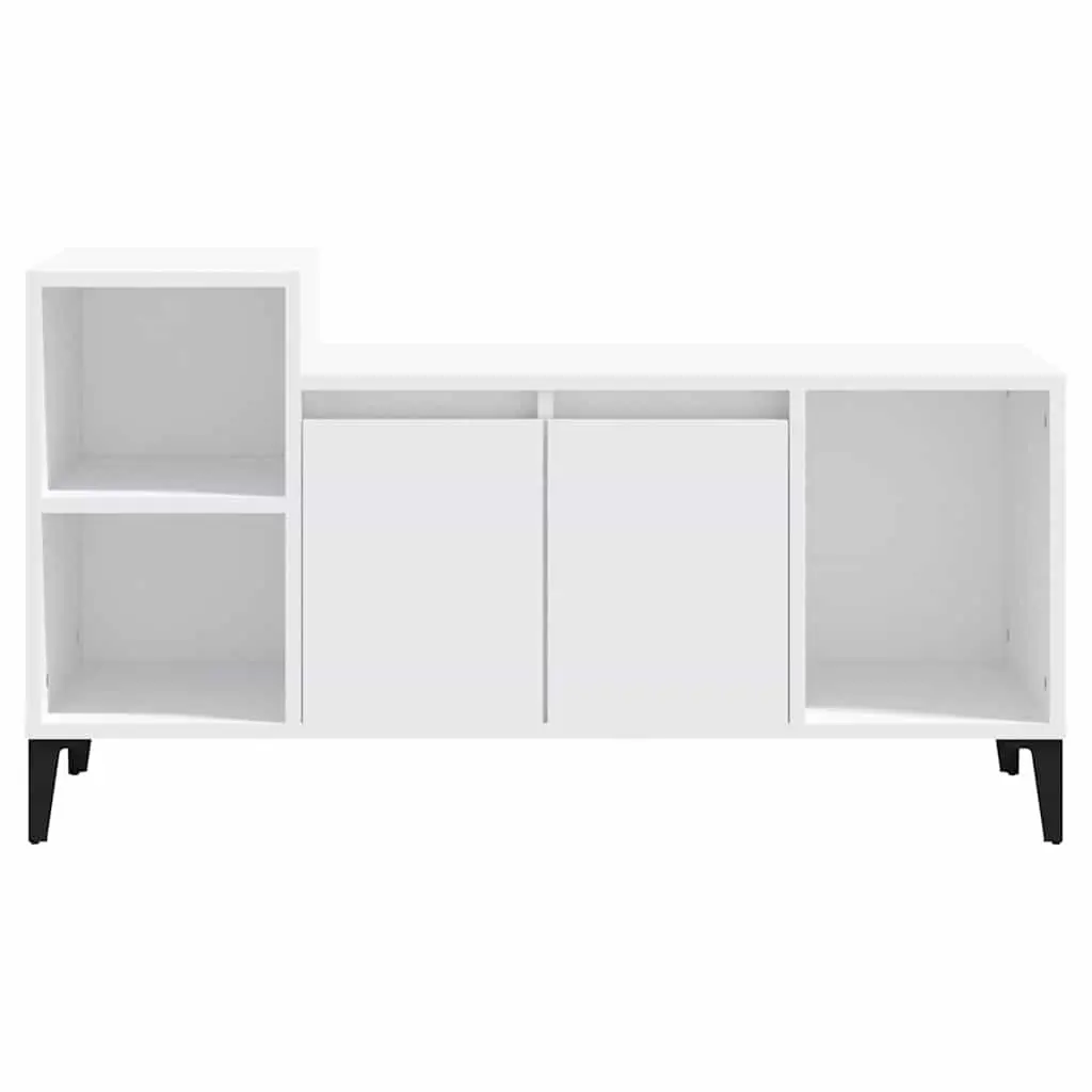 TV Cabinet White Engineered Wood Multiple Doors Compartments