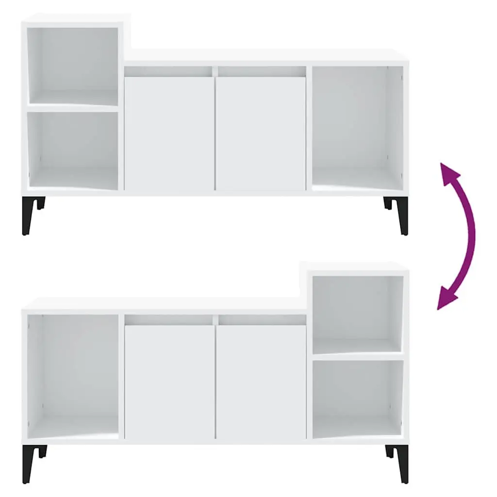 TV Cabinet White Engineered Wood Multiple Doors Compartments