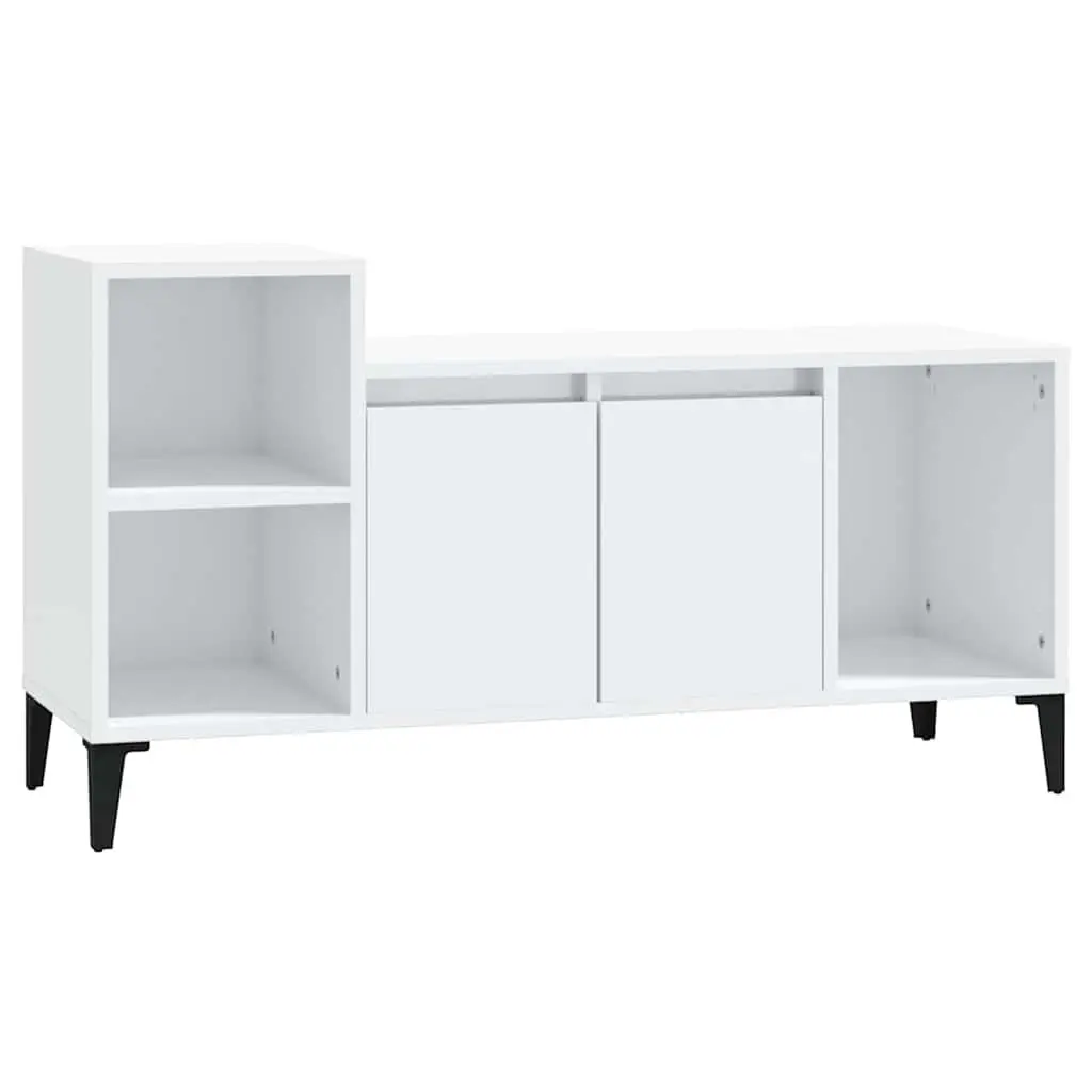 TV Cabinet White High Gloss Engineered Wood Media Storage Unit