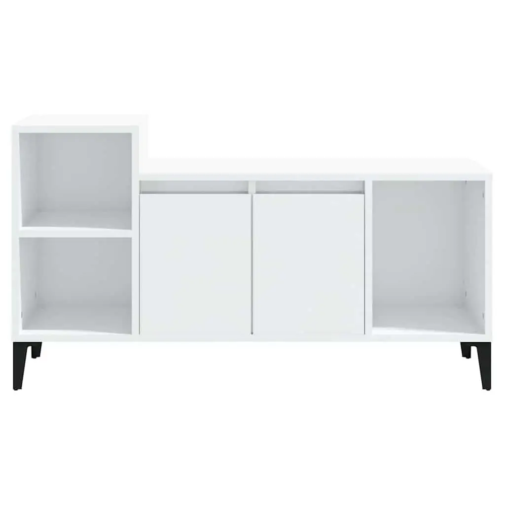 TV Cabinet White High Gloss Engineered Wood Media Storage Unit
