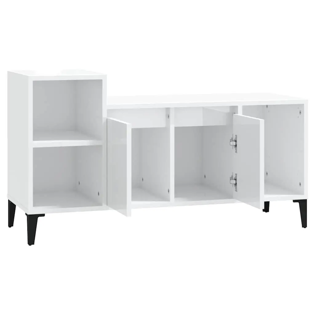 TV Cabinet White High Gloss Engineered Wood Media Storage Unit