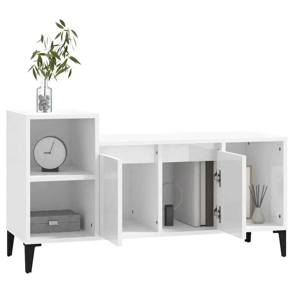 TV Cabinet White High Gloss Engineered Wood Media Storage Unit