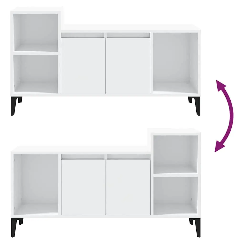 TV Cabinet White High Gloss Engineered Wood Media Storage Unit