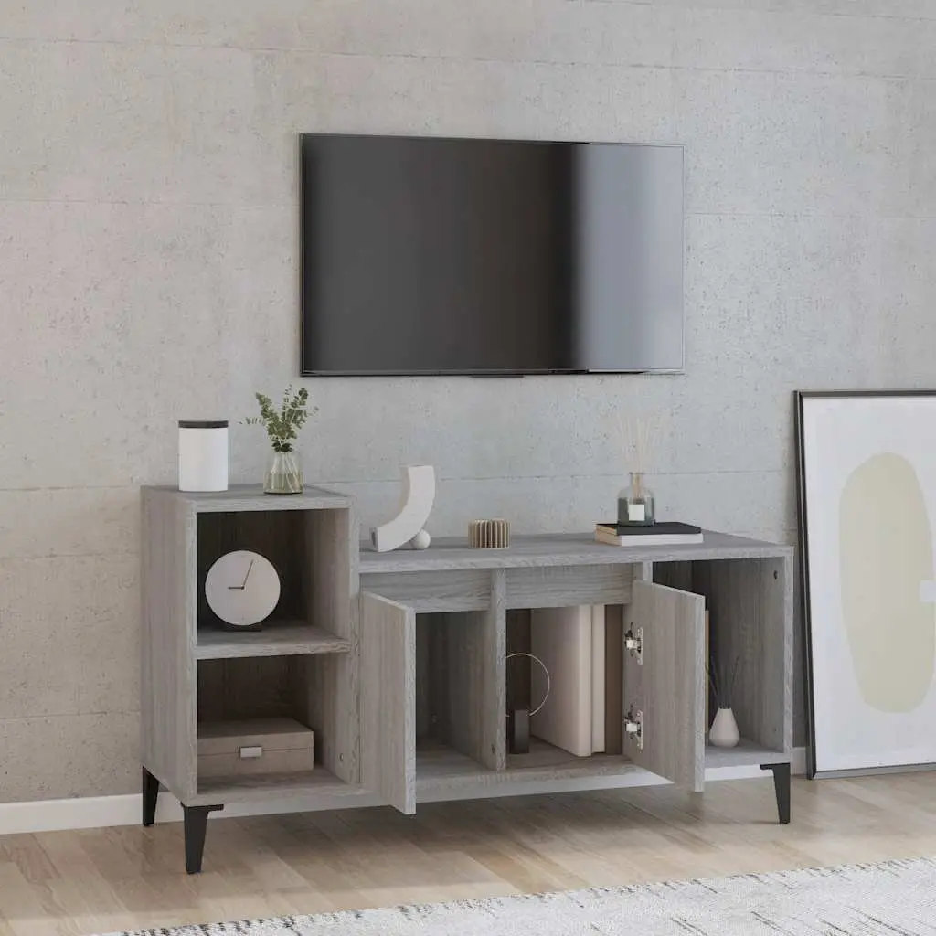 Engineered Wood TV Cabinet Grey Storage Unit Media Console 100x35x55cm