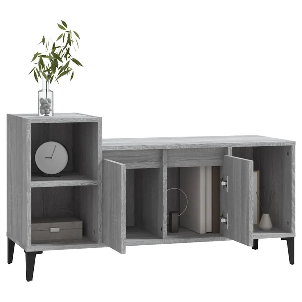 Engineered Wood TV Cabinet Grey Storage Unit Media Console 100x35x55cm