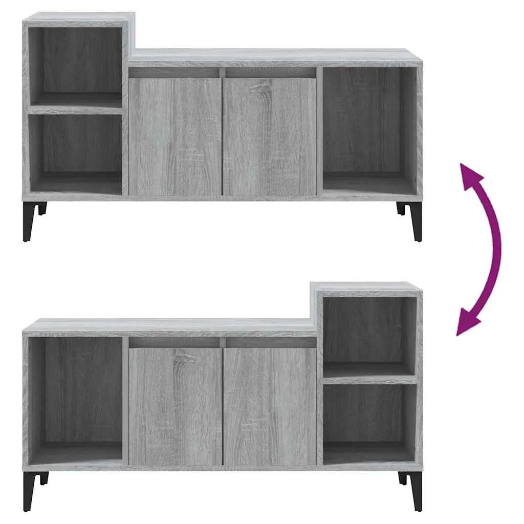 Engineered Wood TV Cabinet Grey Storage Unit Media Console 100x35x55cm