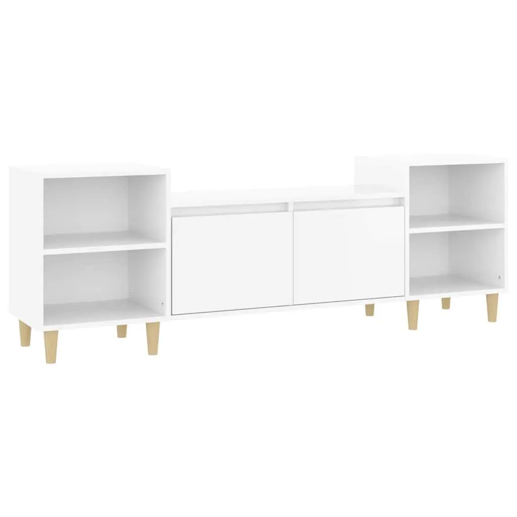 TV Cabinet High Gloss White Engineered Wood 6 Compartments Sturdy Storage Unit