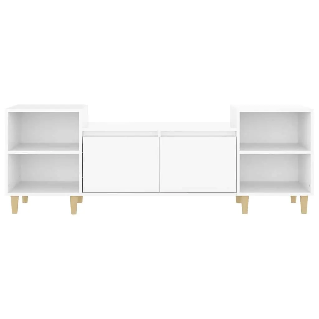TV Cabinet High Gloss White Engineered Wood 6 Compartments Sturdy Storage Unit