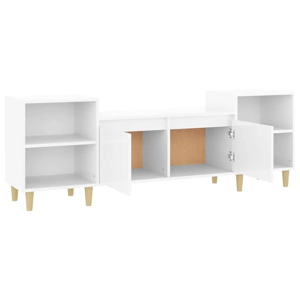 TV Cabinet High Gloss White Engineered Wood 6 Compartments Sturdy Storage Unit