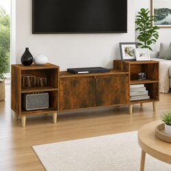 Concise and Modern Brown TV Cabinet with Storage Options