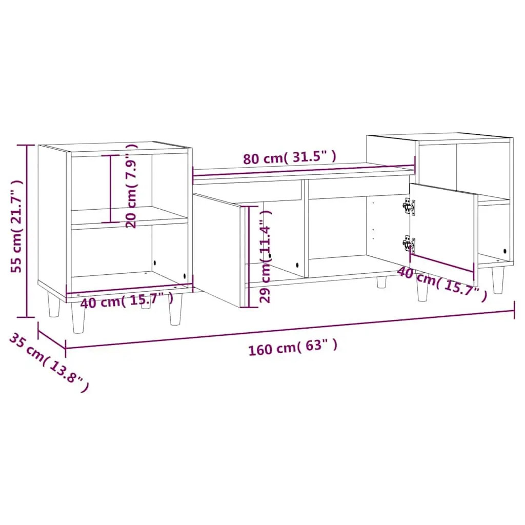 160cm Brown Oak TV Cabinet