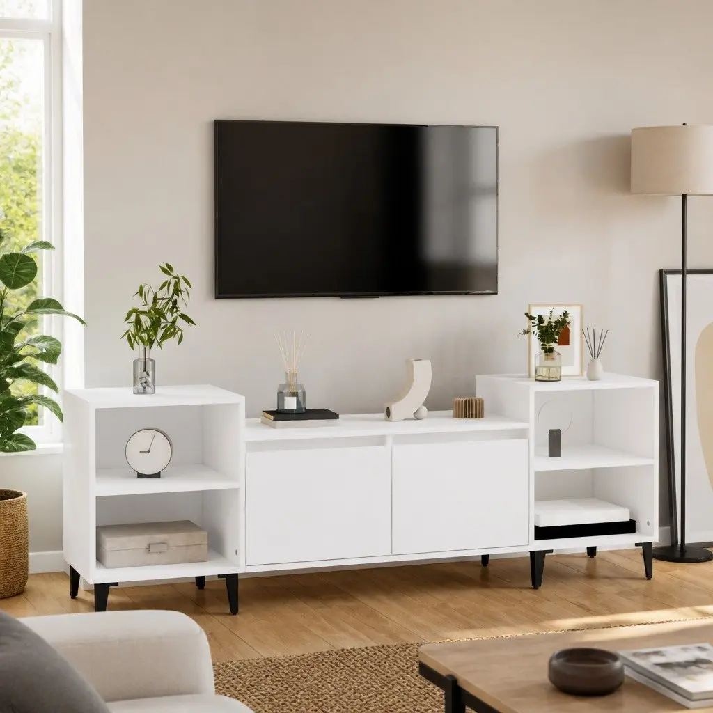 White TV Cabinet with 6 Storage Spaces