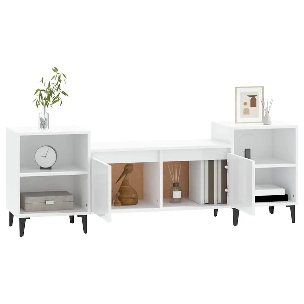 TV Cabinet White High Gloss 160x35x55 cm Engineered Wood Storage Unit Media Stand