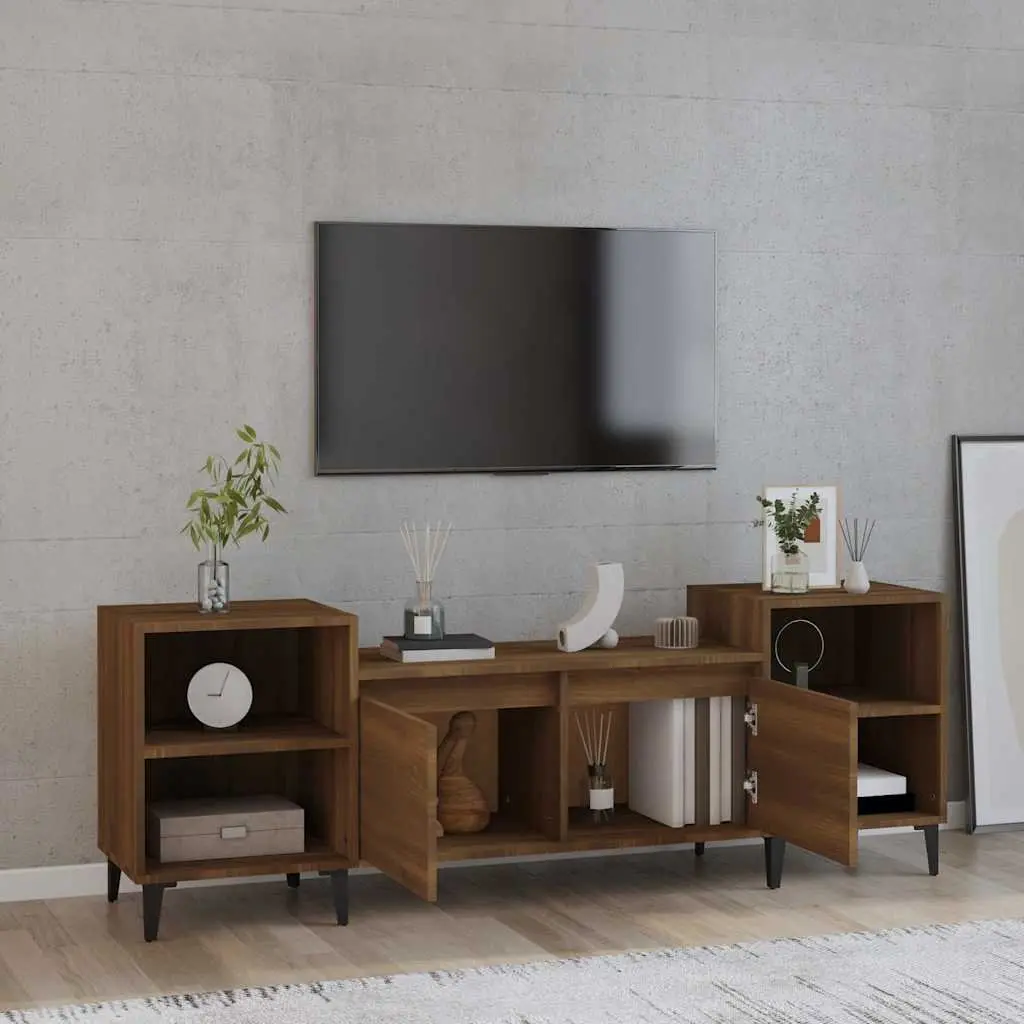 TV Cabinet Brown Oak 160x35x55cm Engineered Wood 6 Compartments Storage