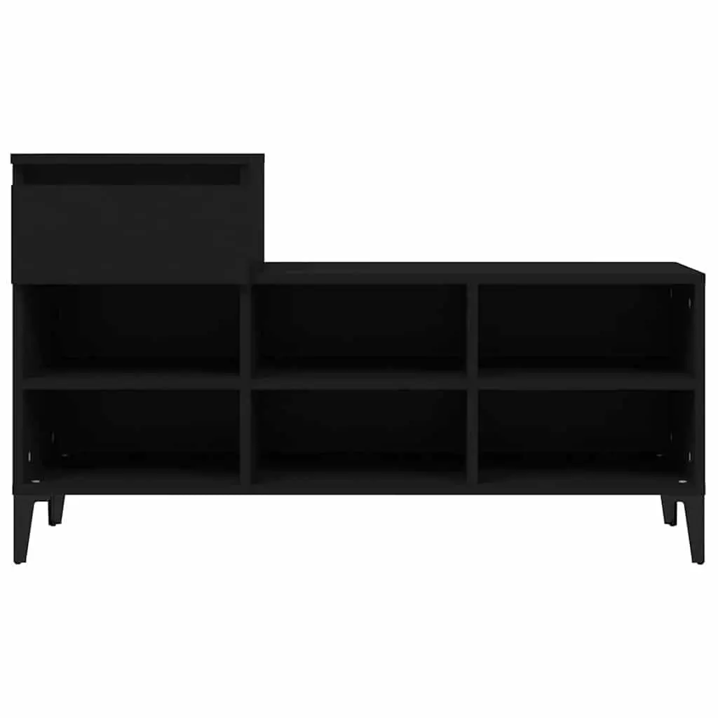Shoe Storage Cabinet Black Engineered Wood 6 Compartments 1 Drawer with Metal Legs