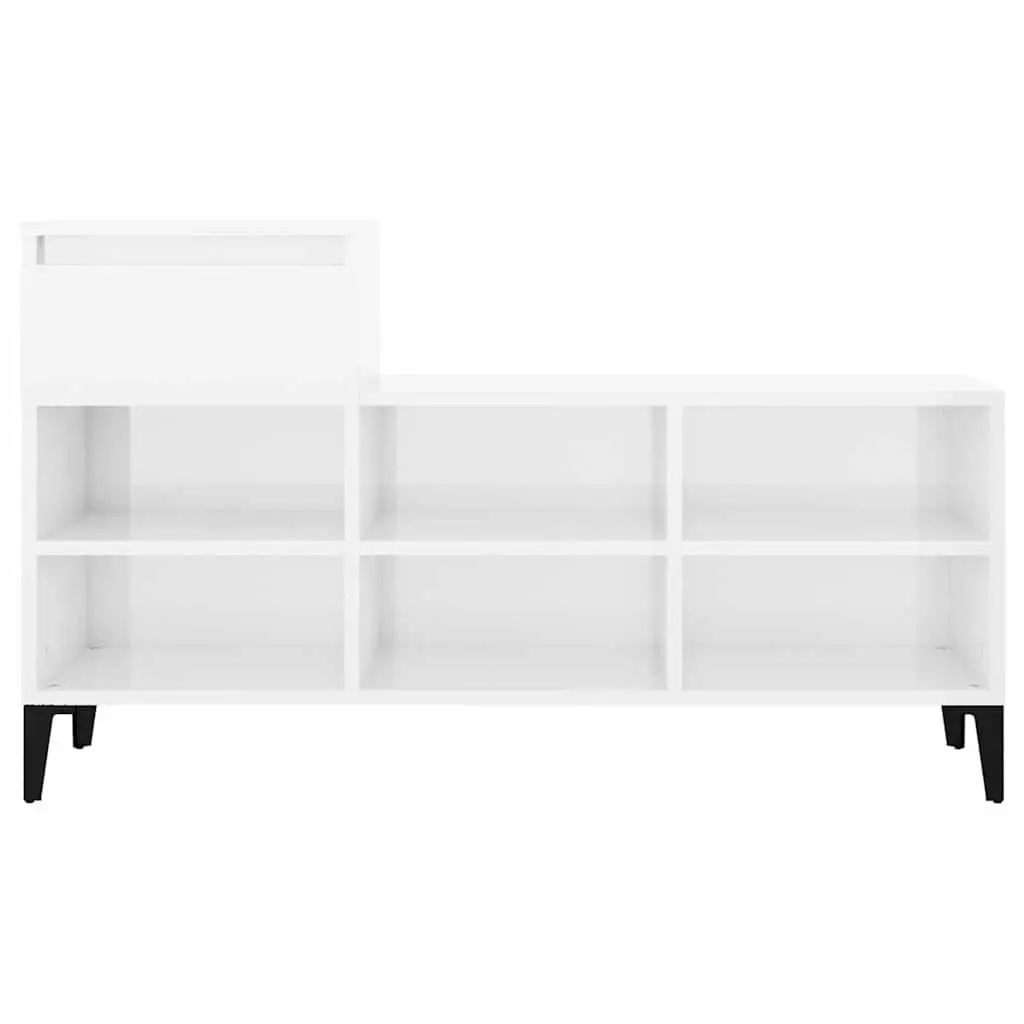 Shoe Storage Cabinet High Gloss White Engineered Wood with 6 Compartments and Drawer 102x36x60cm