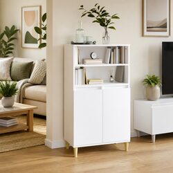 Highboard White Storage Cabinet 60x36x110 cm Engineered Wood Sideboard Shelf
