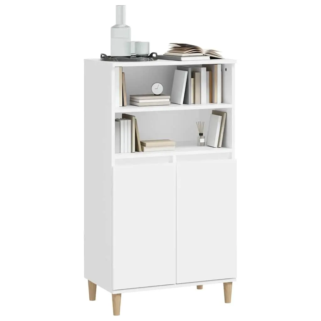 Highboard White 60x36x110 cm Engineered Wood Storage Cabinet with 2 Open Shelves and 4 Compartments