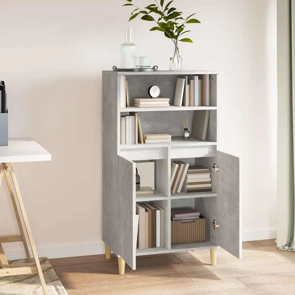 Engineered Wood Highboard Storage Cabinet Grey 60W x 36D x 110H cm with Shelves and Doors
