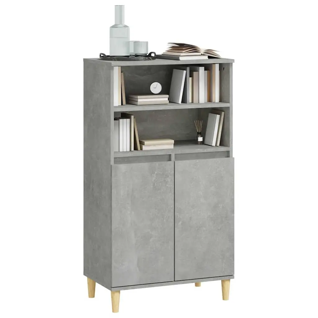 Engineered Wood Highboard Storage Cabinet Grey 60W x 36D x 110H cm with Shelves and Doors