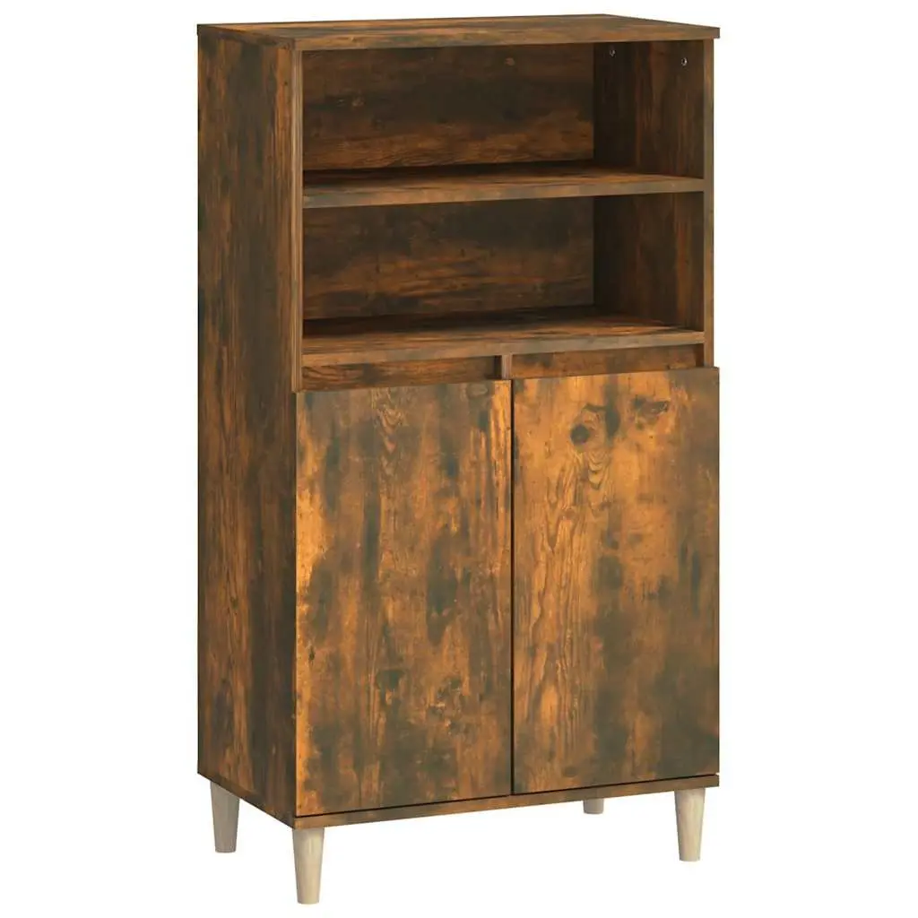 Highboard Storage Cabinet Brown Engineered Wood 60x36x110cm 2 Open Shelves 4 Compartments Dust Protection Sturdy Wooden Feet