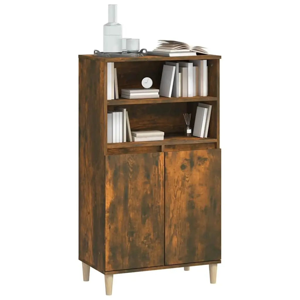 Highboard Storage Cabinet Brown Engineered Wood 60x36x110cm 2 Open Shelves 4 Compartments Dust Protection Sturdy Wooden Feet