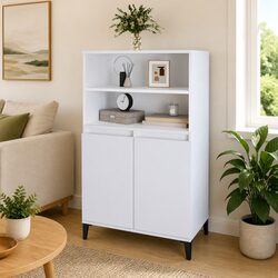 White Highboard Cabinet with Storage Shelves