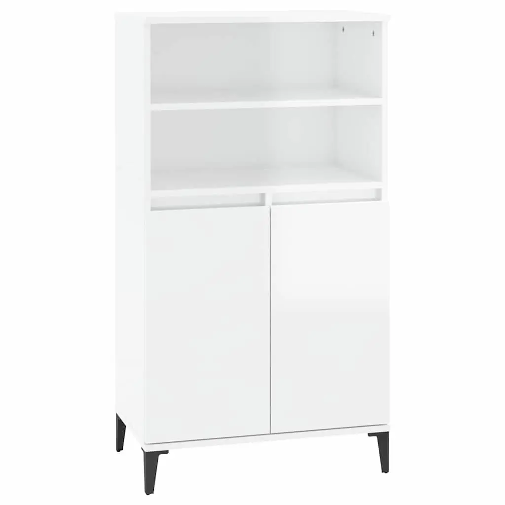 Highboard Cabinet White Gloss Storage Sideboard 60x36x110cm Engineered Wood