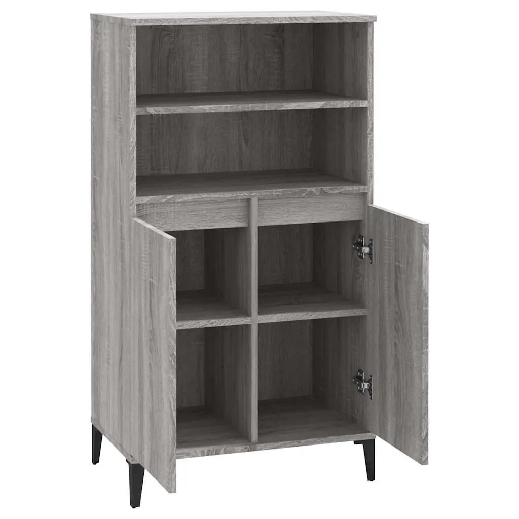 Highboard Grey 60 x 36 x 110 cm Storage Cabinet with Shelves Compartments Engineered Wood