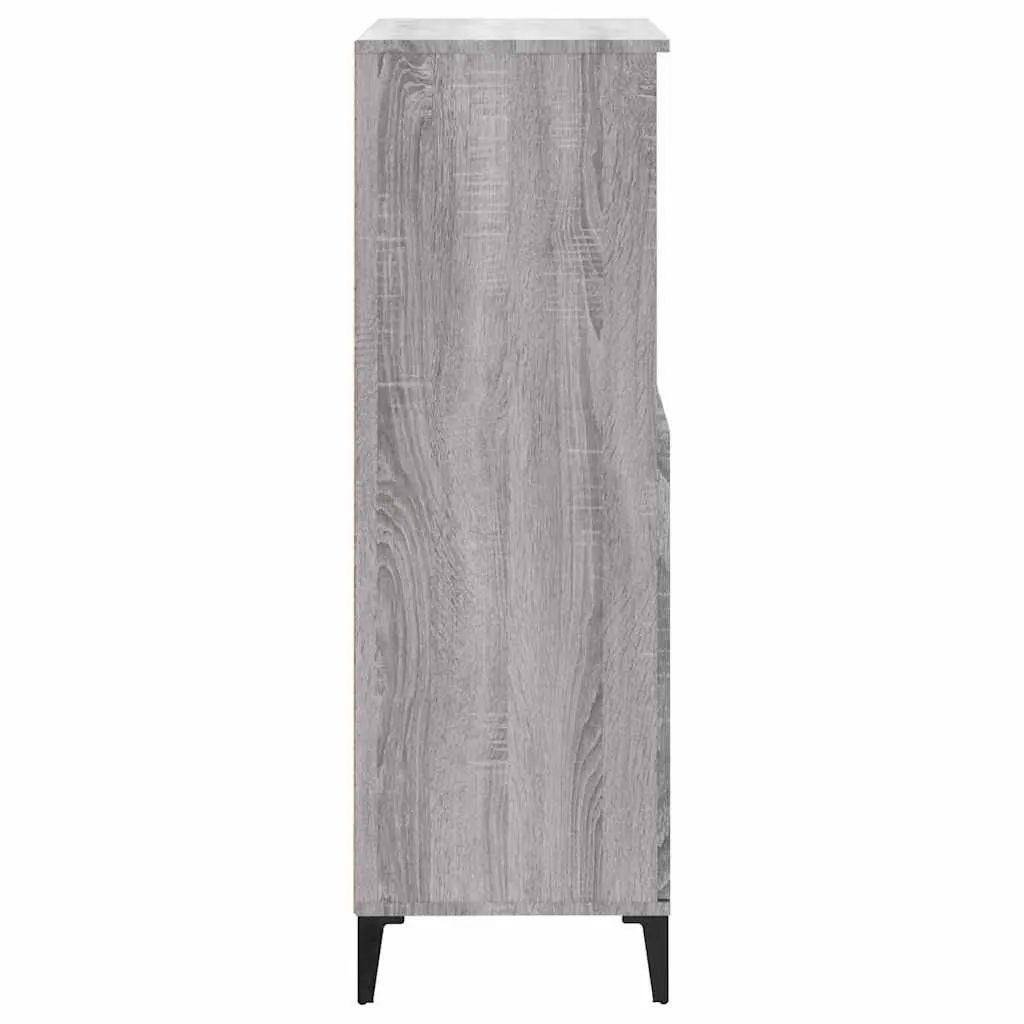 Highboard Grey 60 x 36 x 110 cm Storage Cabinet with Shelves Compartments Engineered Wood
